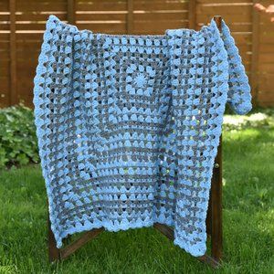 Handmade Crochet Blue and Grey Baby/Lap Blanket
